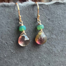 Load image into Gallery viewer, Pink Watermelon Tourmaline and Opal Earrings, OOAK