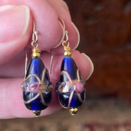Vintage Wedding Cake Cobalt Teardrop Earrings