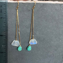 Load image into Gallery viewer, Spring Clouds Rainbow Moonstone and Turquoise Tassel Earrings