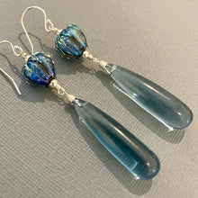 Load image into Gallery viewer, London Blue Quartz and Lampwork Glass Earrings, OOAK