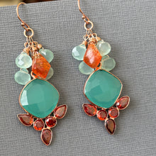 Load image into Gallery viewer, Ocean Blue Chalcedony and Sunstone Sparkler Earrings, OOAK