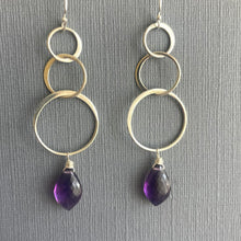 Load image into Gallery viewer, Amethyst Marquis Triple Circle Earrings, OOAK