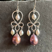 Load image into Gallery viewer, Baroque Pearl Vine Chandelier Earrings, Mauve, OOAK