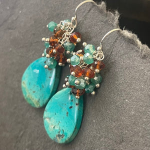 Chrysocolla Cluster Earrings, OOAK