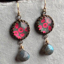 Load image into Gallery viewer, Red Poppies and Blue Flash Labradorite Earrings, OOAK