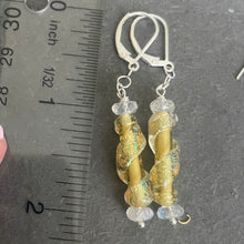 Load image into Gallery viewer, Dichroic Lemon Murano Glass Dangle Earrings, Opal and Quartz, Metal options