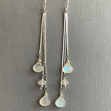 Load image into Gallery viewer, Moonstone Tassel Trio Earrings