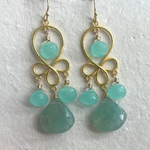 Load image into Gallery viewer, Aquaprase and Chalcedony Chandelier Earrings, OOAK