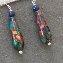 Load image into Gallery viewer, Ruby, Sapphire and Emerald Inlay Earrings- #6 OOAK