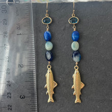 Load image into Gallery viewer, Golden Fish Earrings, Rare Afghanite, OOAK no. 2