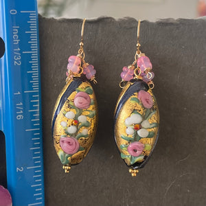 Golden Flora Murano Glass and Opal Earrings