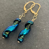 Dichroic Night Sky Murano Glass Dangle Earrings, Metal options