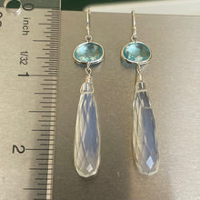 Load image into Gallery viewer, Topaz Blue Glass and Sparkling Opalite Earrings