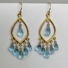 Load image into Gallery viewer, Natural Blue Topaz Goddess Earrings, Gold or Sterling Silver