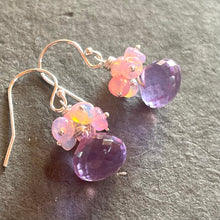 Load image into Gallery viewer, Opal and Lavender Quartz Cluster Earrings