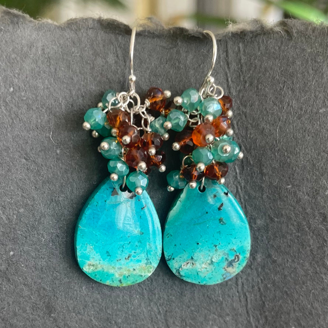 Chrysocolla Cluster Earrings, OOAK