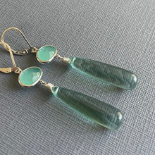 Load image into Gallery viewer, Aquamarine Quartz Bezeled Dangle Earrings