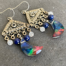 Load image into Gallery viewer, Ammolite Moon Chandelier Earrings, OOAK
