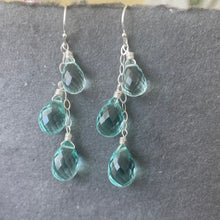 Load image into Gallery viewer, Seafoam TRIO Teardrop Quartz Dangles, Earwire and metal choices