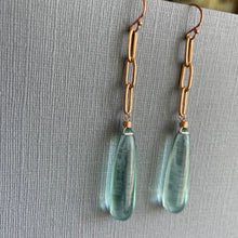 Load image into Gallery viewer, Rose Gold and Aquamarine Elongated Teardrop Dangle Earrings