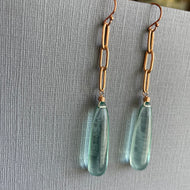 Rose Gold and Aquamarine Elongated Teardrop Dangle Earrings