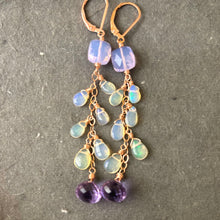 Load image into Gallery viewer, Cushion cut lavender, Opal, and Grape Cascade Earrings, metal choices