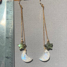 Load image into Gallery viewer, Moon and Star Tassel Earrings, Moonstone and Labradorite