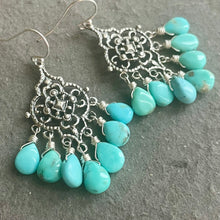 Load image into Gallery viewer, Petite Turquoise filigree Sterling Silver Chandelier Earrings