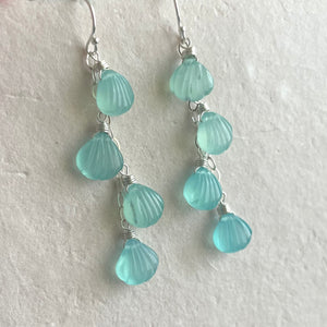 Aqua Chalcedony Shell Dangle Earrings