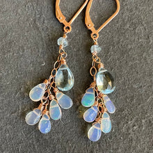 Load image into Gallery viewer, Natural Blue Topaz and Welo Opal Earrings, 14k rose gold filled leverback