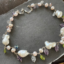 Load image into Gallery viewer, Vintage Estate Baroque Pearl Necklace, Amethyst, Peridot Carved Leaves