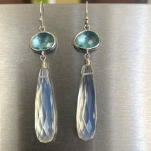 Load image into Gallery viewer, Topaz Blue Glass and Sparkling Opalite Earrings