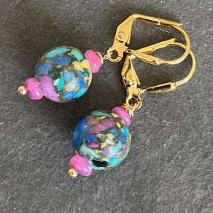 Jasper and Pink Opal Round Earrings, OOAK