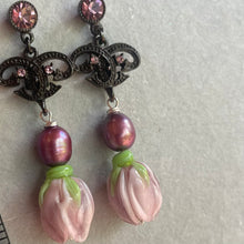 Load image into Gallery viewer, New x Vintage Combo Kunzite European Glass Flower Earrings, OOAK