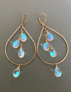Fire Moonstone Double Decker Hoops, 14k rose gold filled