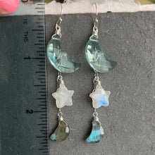 Load image into Gallery viewer, Crescent Moon and Star Earrings, metal and earwire options