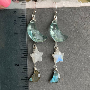 Crescent Moon and Star Earrings, metal and earwire options