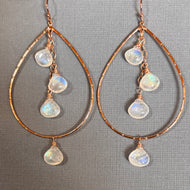 Rainbow Moonstone Hoops, Rose Gold