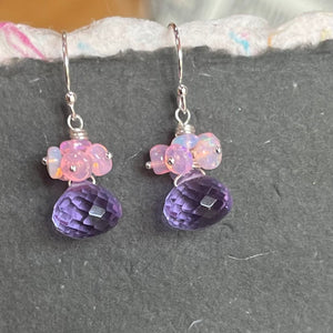 Opal and Lavender Quartz Cluster Earrings