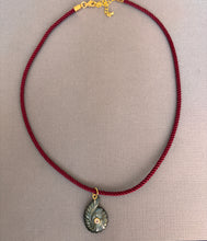 Load image into Gallery viewer, Labradorite and Cubic Zirconia carved Ammonite Necklace, Plummy Cord