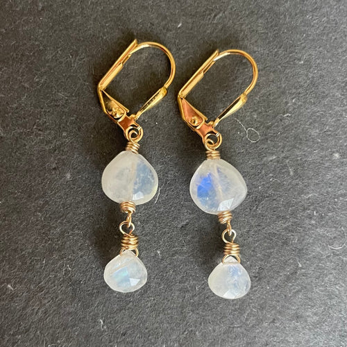 Rainbow Moonstone Mini Dangle Earrings