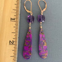 Load image into Gallery viewer, Purple Turquoise and Cushion Cut Quartz earrings, OOAK