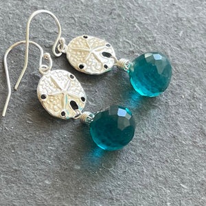 Sand Dollar Paraiba Blue Onion Quartz Dangle Earrings