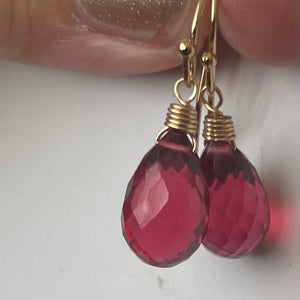 Ruby Red-Pink 13mm Teardrop Dangle Earrings