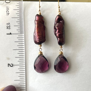 Biwa Plum Pearl and Quartz Earrings, OOAK