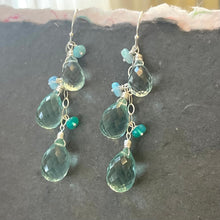 Load image into Gallery viewer, Seafoam and Opal TRIO Teardrop Quartz Dangles, Earwire choices, OOAK