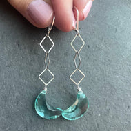 Crescent Moon Diamond Sterling Dangle Earrings