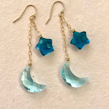 Load image into Gallery viewer, Crescent Moon and Star Earrings