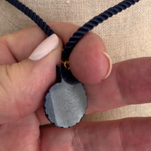 Load image into Gallery viewer, Sodalite and Cubic Zirconia carved Ammonite Necklace, Navy Cord