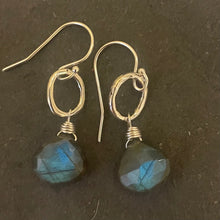 Load image into Gallery viewer, Blue Flash Labradorite Artisan Mini Hoops